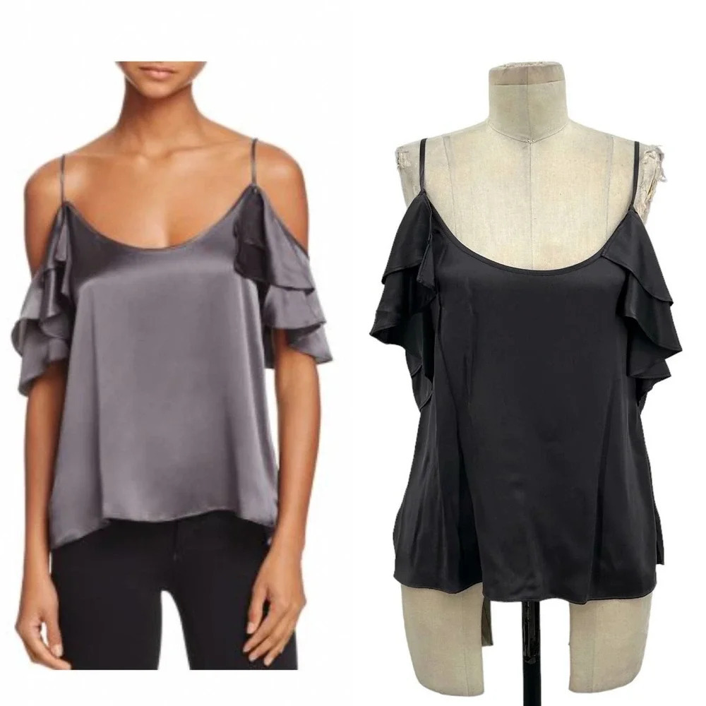 Cami NYC Samantha Cold Shoulderโ Silk Top In Slate Gray Silk Size Small